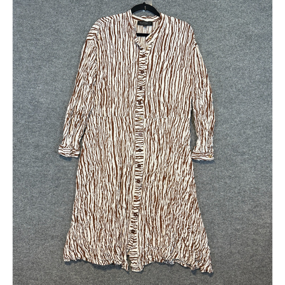 Button-Front Zebra Stripe Shirt Dress in Brown & White